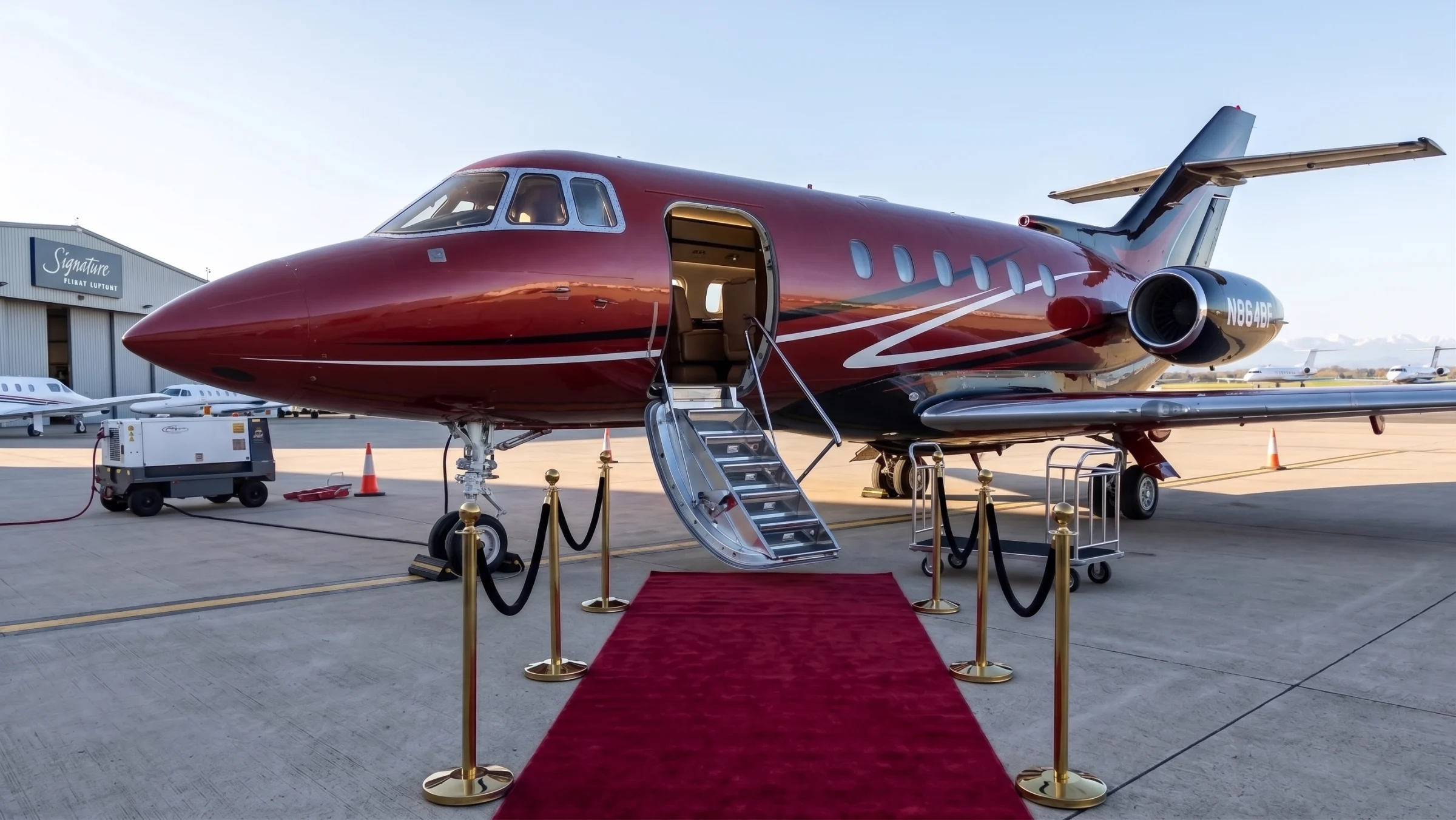 N864BF Hawker 800XP parked with its cabin door open